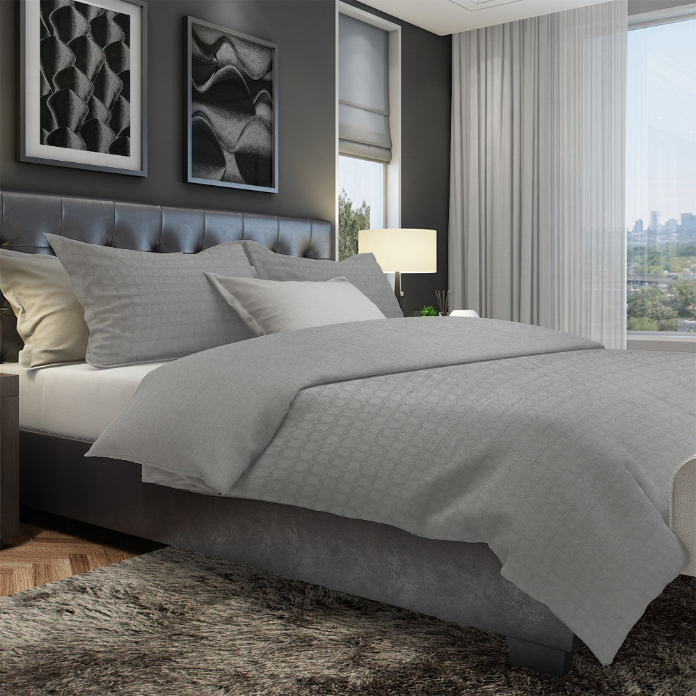 Regency Grey Duvet Cover Set in Cotton Boho with pillow sham