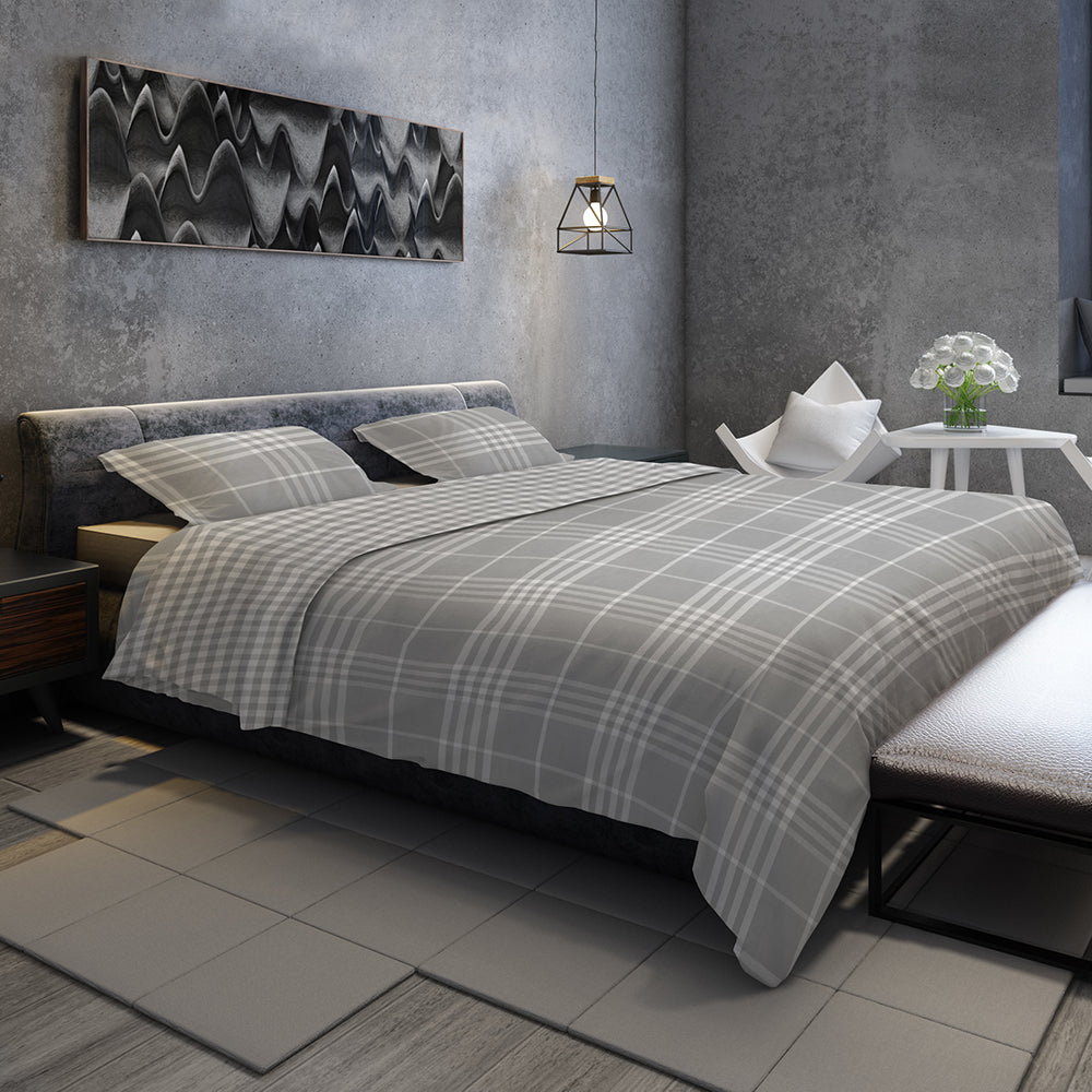 Banbury Plaid Grey Reversible Duvet Cover Set with 1 Pillow Sham