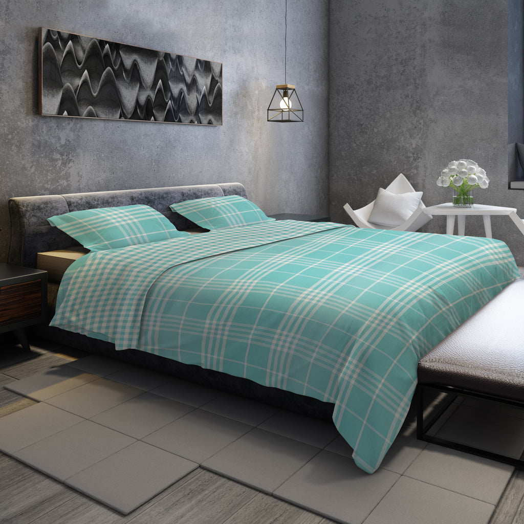 Banbury Plaid Turquoise Blue Reversible Duvet Cover Set with 1 Pillow Sham