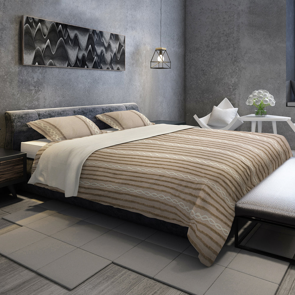 Polperro Beige Tufted Chenille Geometric Duvet Cover Set with Pillow Sham