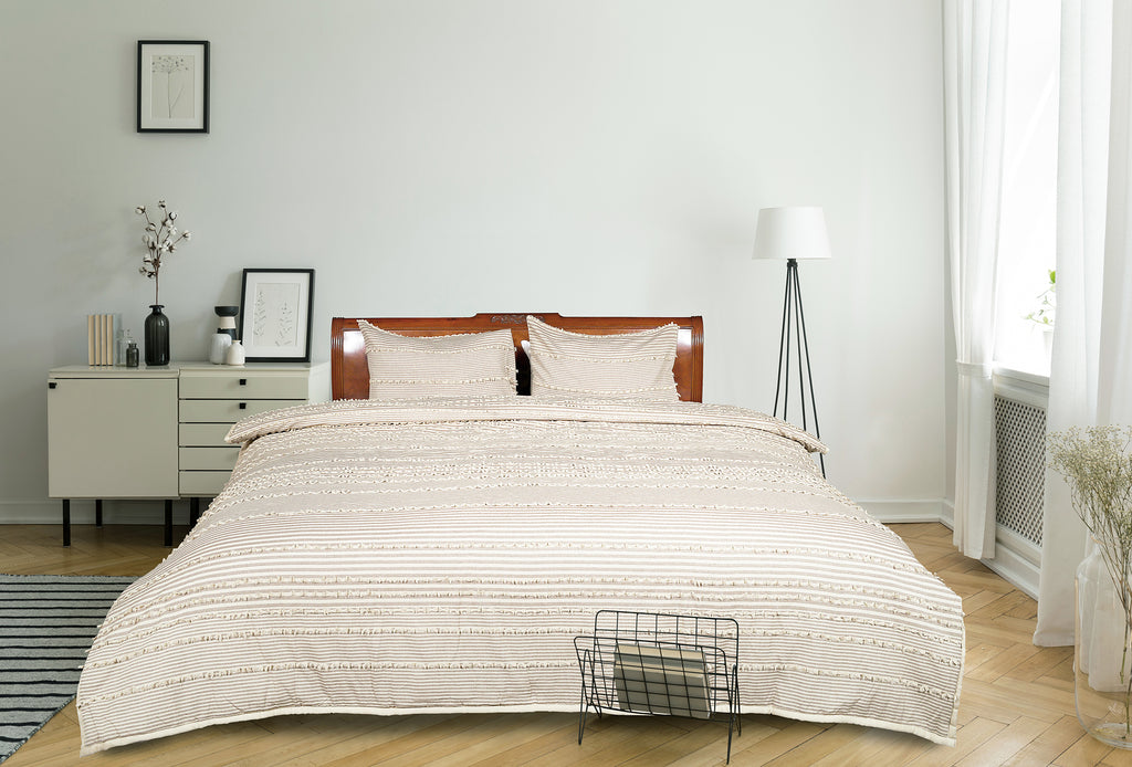 Uneven Stripe Beige and Brown Cotton Comforter Set