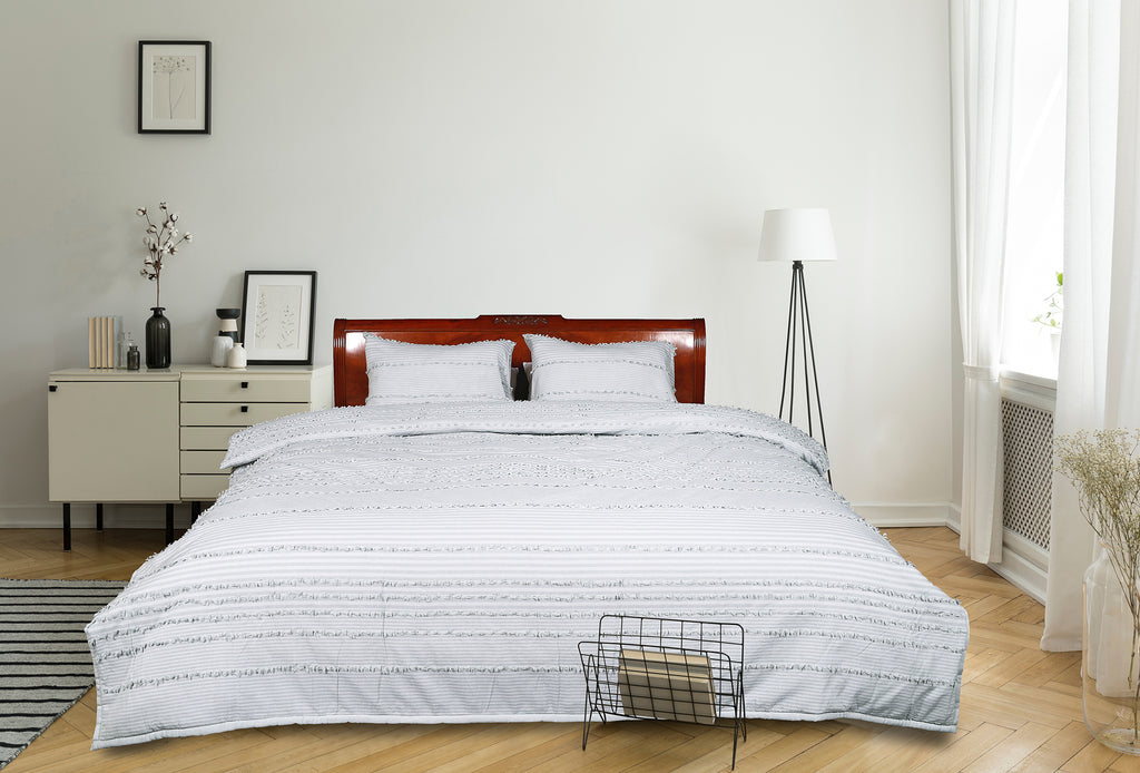 Uneven Stripe Grey and Black Cotton Comforter Set
