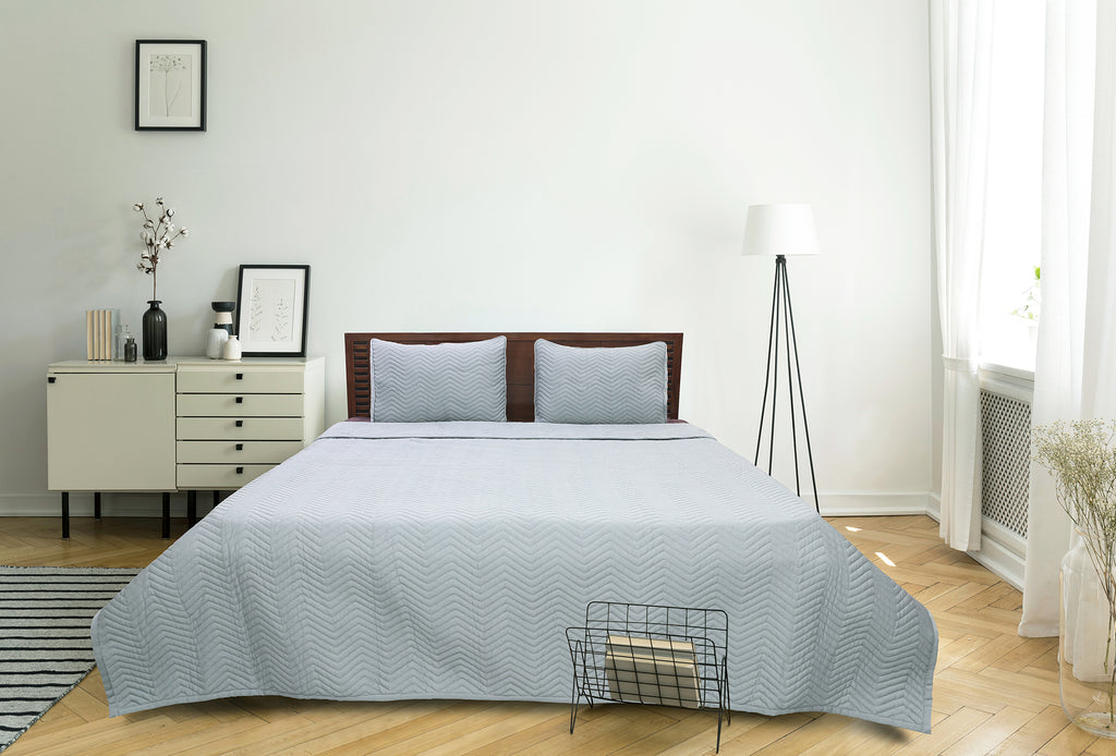 Solid Sateen Grey Cotton Quilt Set