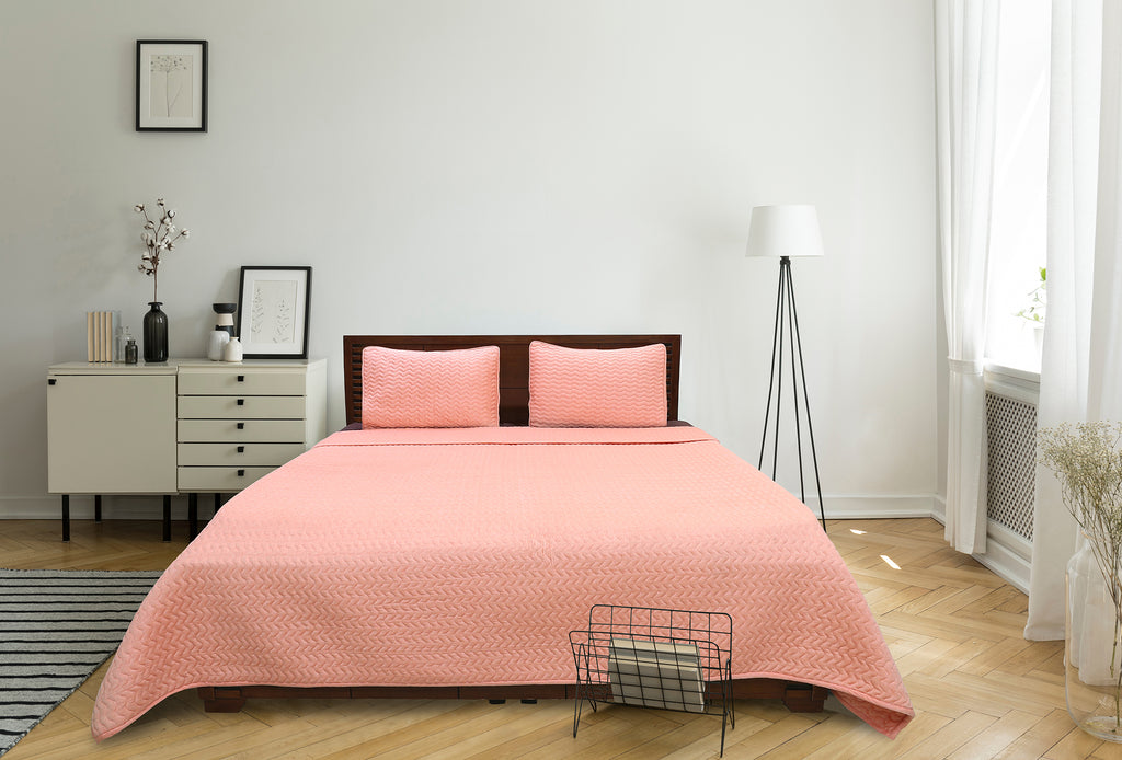 Herring Bone Ivory and Orange Cotton Quilt Set