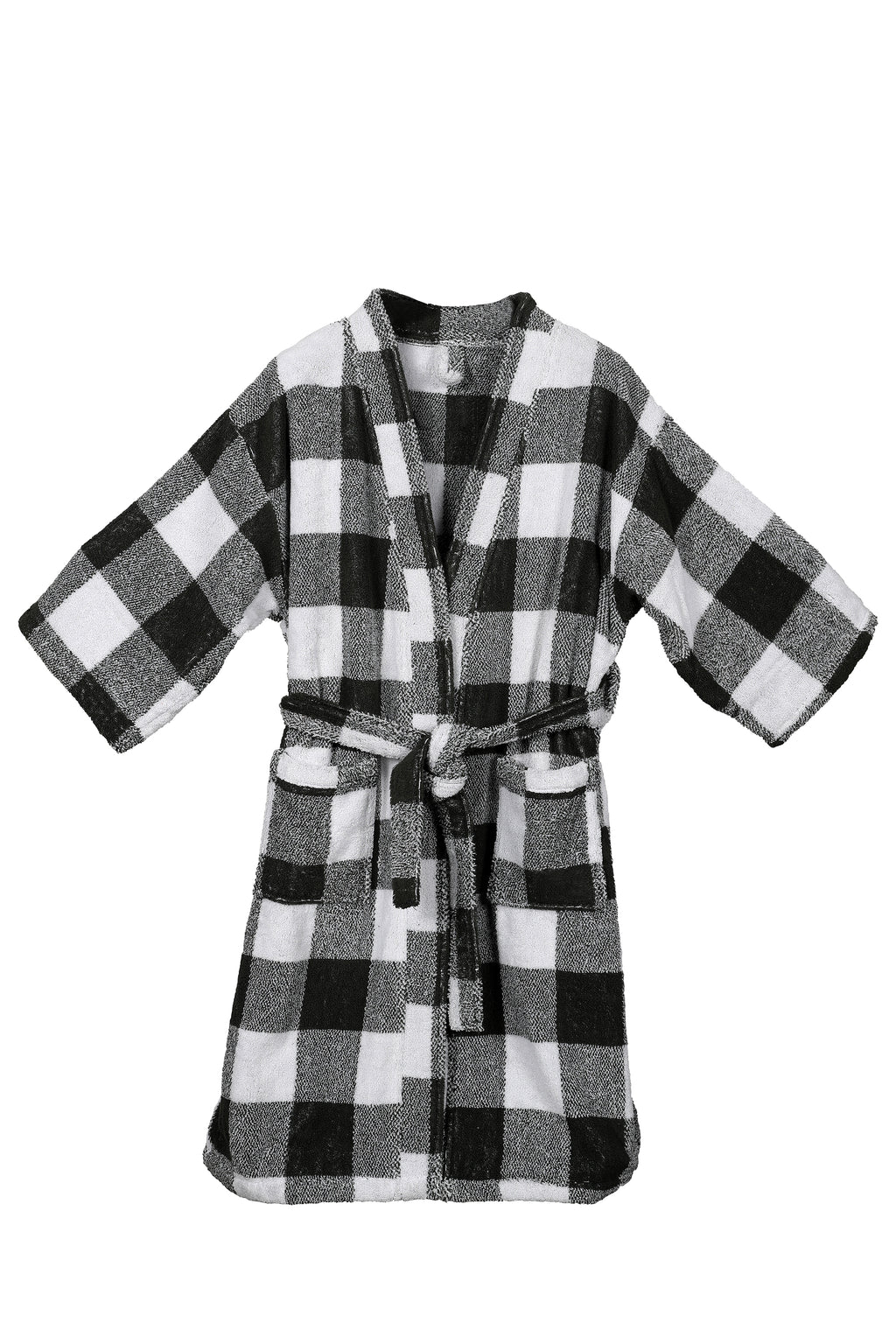 Black and White Velour Fabric Bathrobe