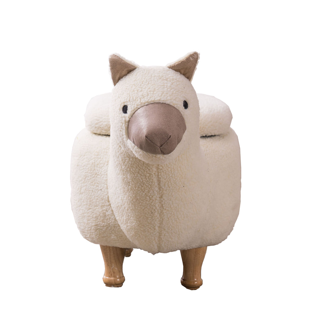 Tan Fabric Llama Animal Storage Kids Ottoman