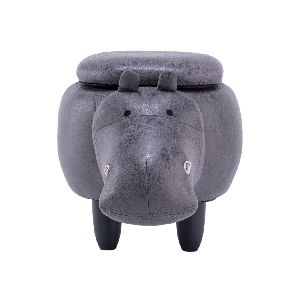 Gray Hippo Animal Storage Ottoman