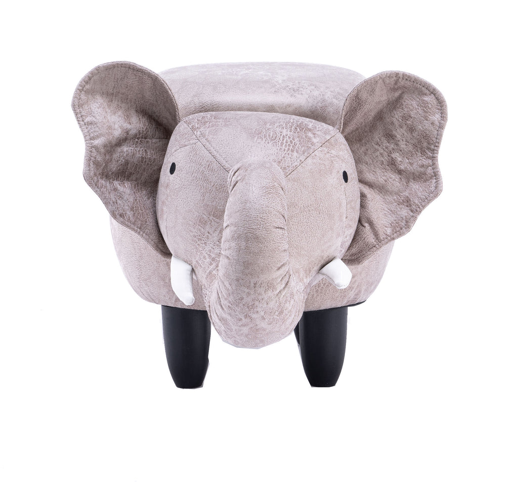 Gray Faux Leather Elephant Shaped Animal Storage Kids Ottoman
