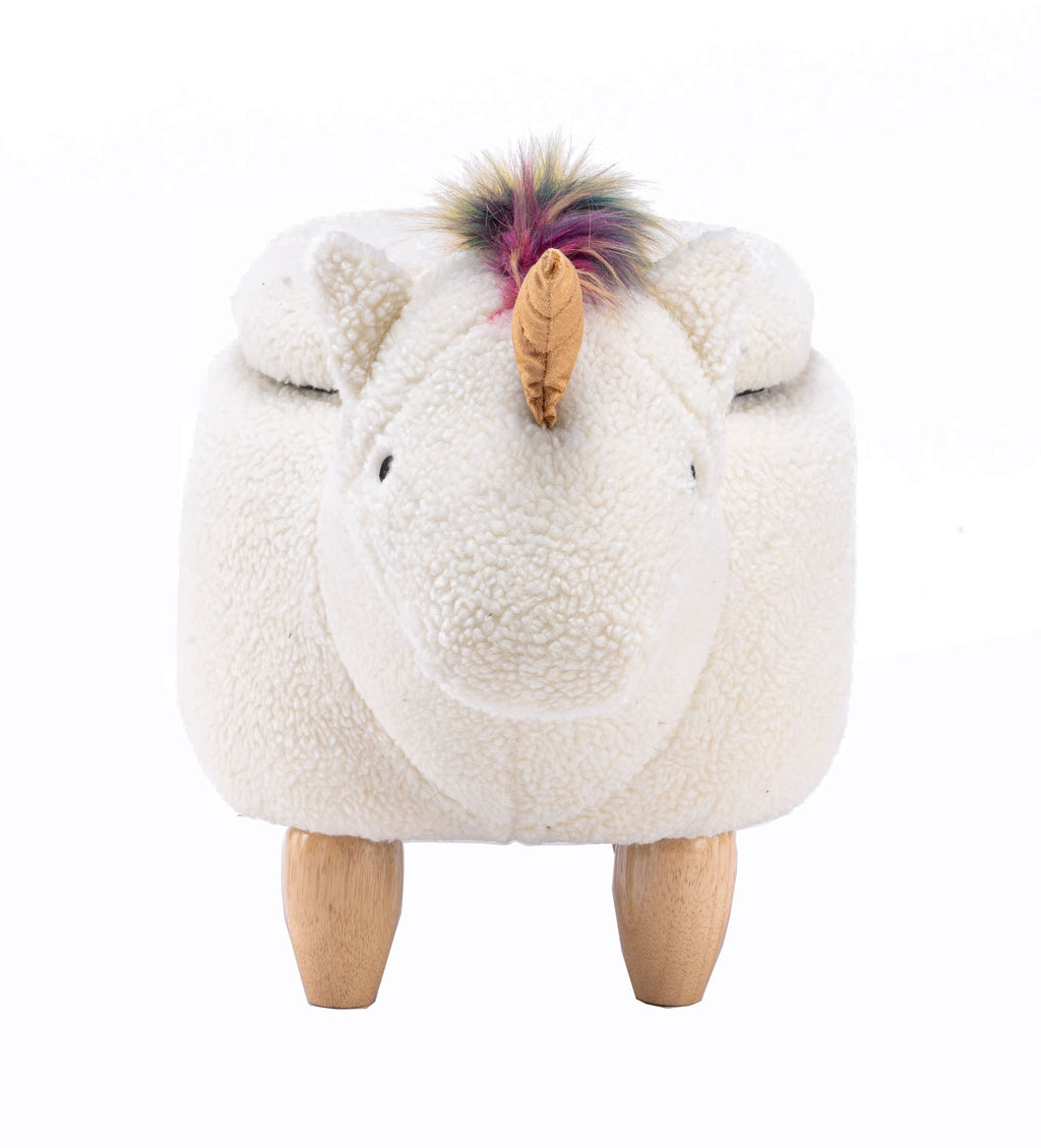 Multicolored Fabric Unicorn Animal Storage Kids Ottoman