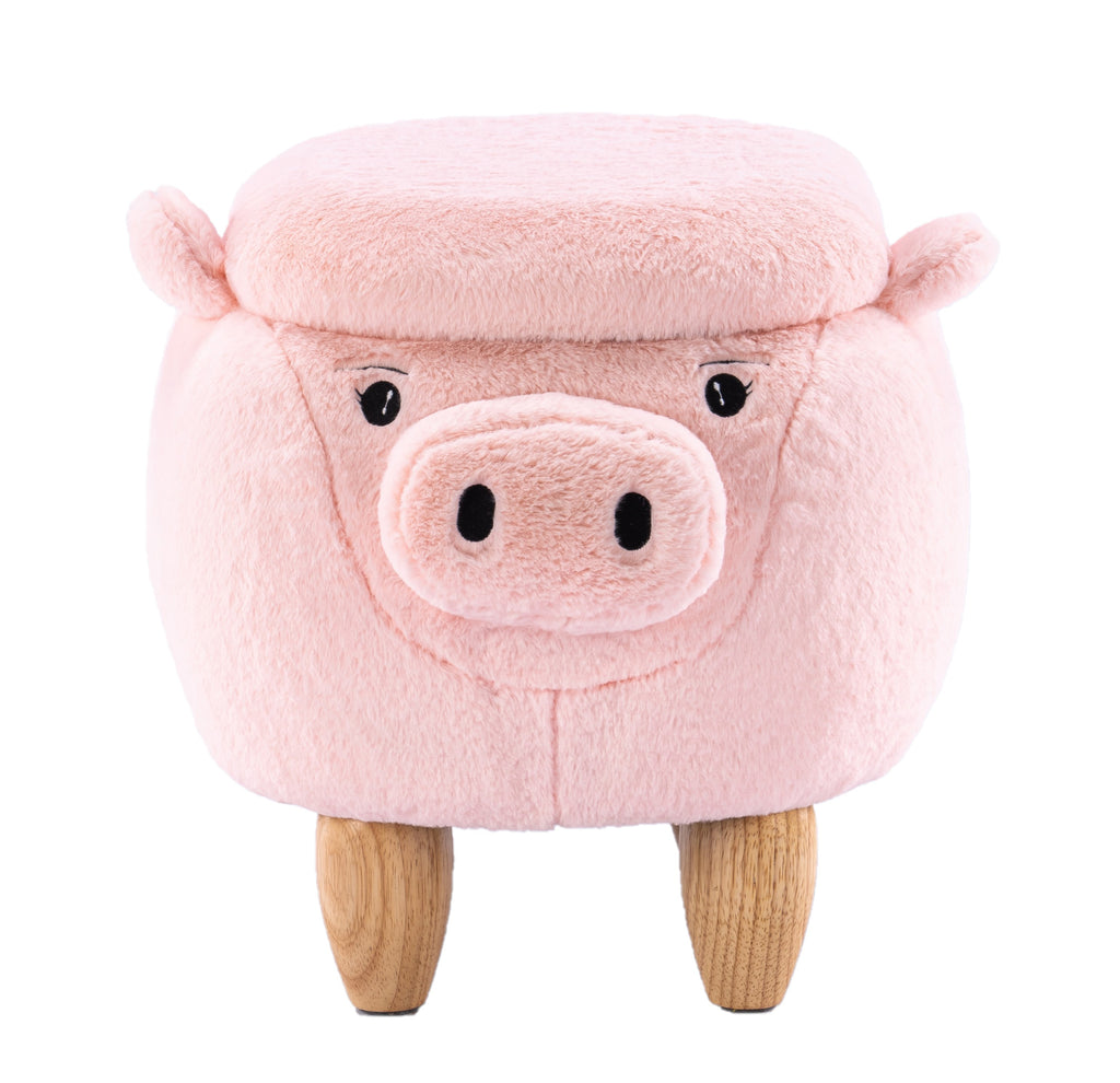 Pink Pig Fabric Polyester Upholstered Animal Storage Ottoman