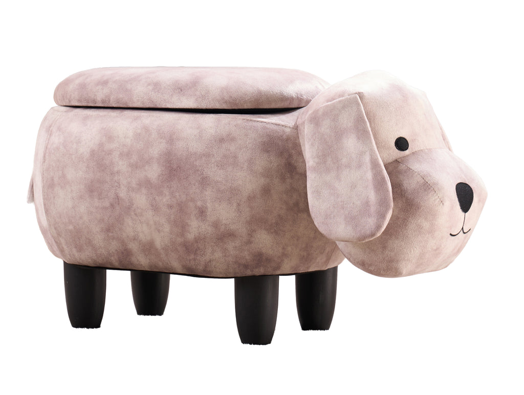 Dog Puppy Gray Faux Leather Upholstered Animal Storage Ottoman