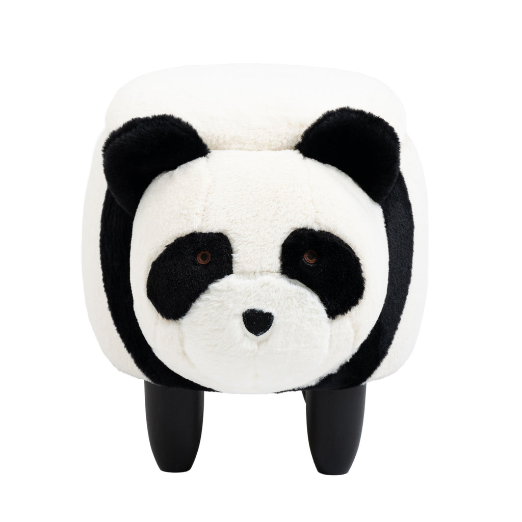 Black and White Panda Animal Storage Ottoman with Wood Legs