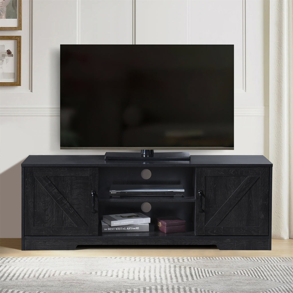 59 in. Farmhouse TV Stand For TVs Up To 59" with 2 Storage Cabinets, Wood Barn Door Media Television Console Table With Storage, Modern Entertainment Center For Living Room