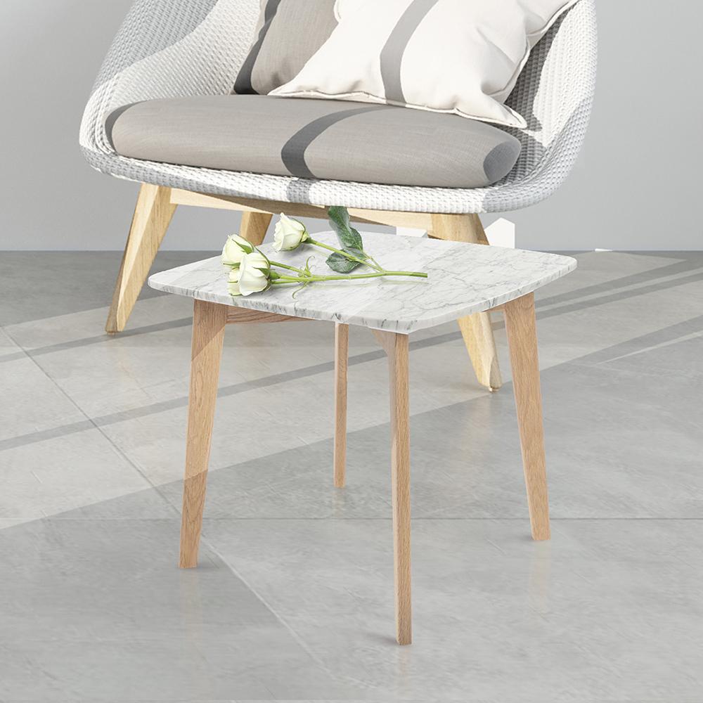 Gavia 19.5" Square Italian Carrara White Marble Side Table with Legs