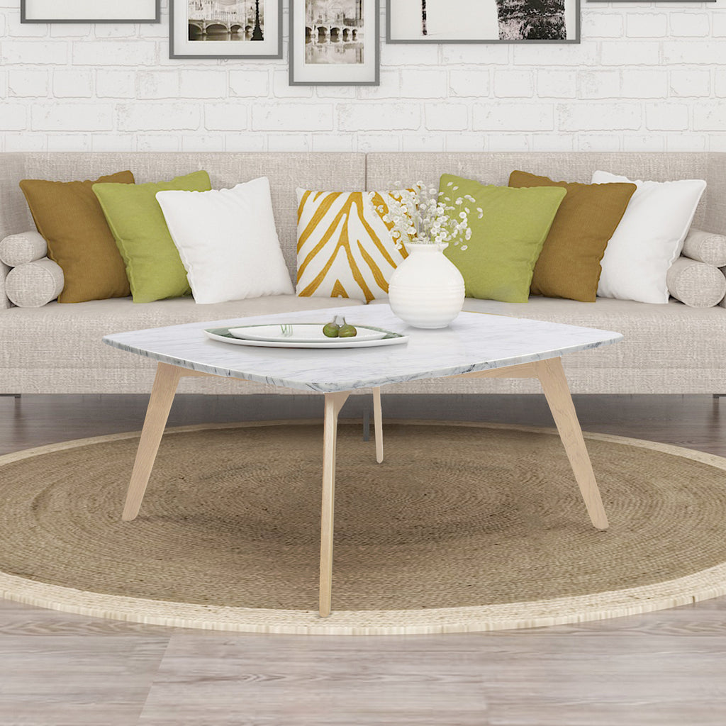 Vezzana 31" Square Italian Carrara White Marble Coffee Table with Legs