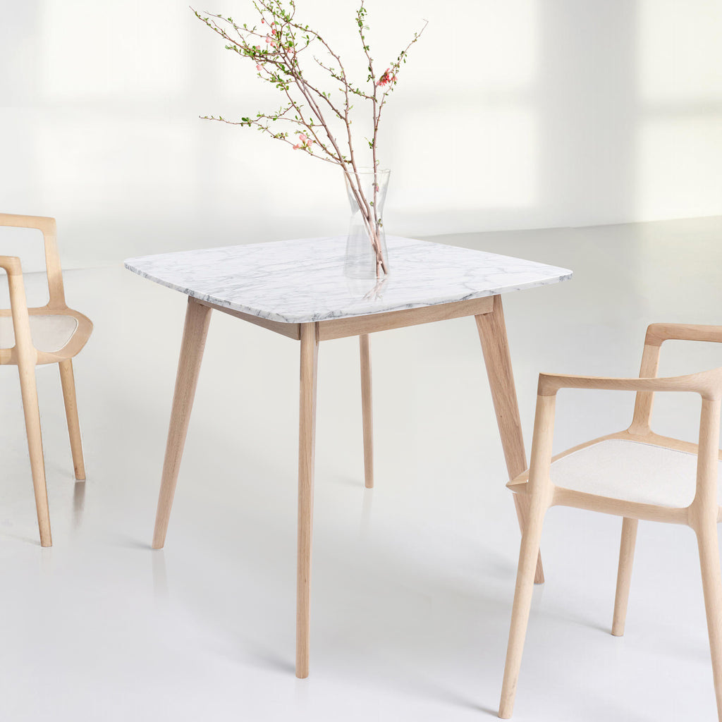 Senna 31" Square Italian Carrara White Marble Dining Table with Legs