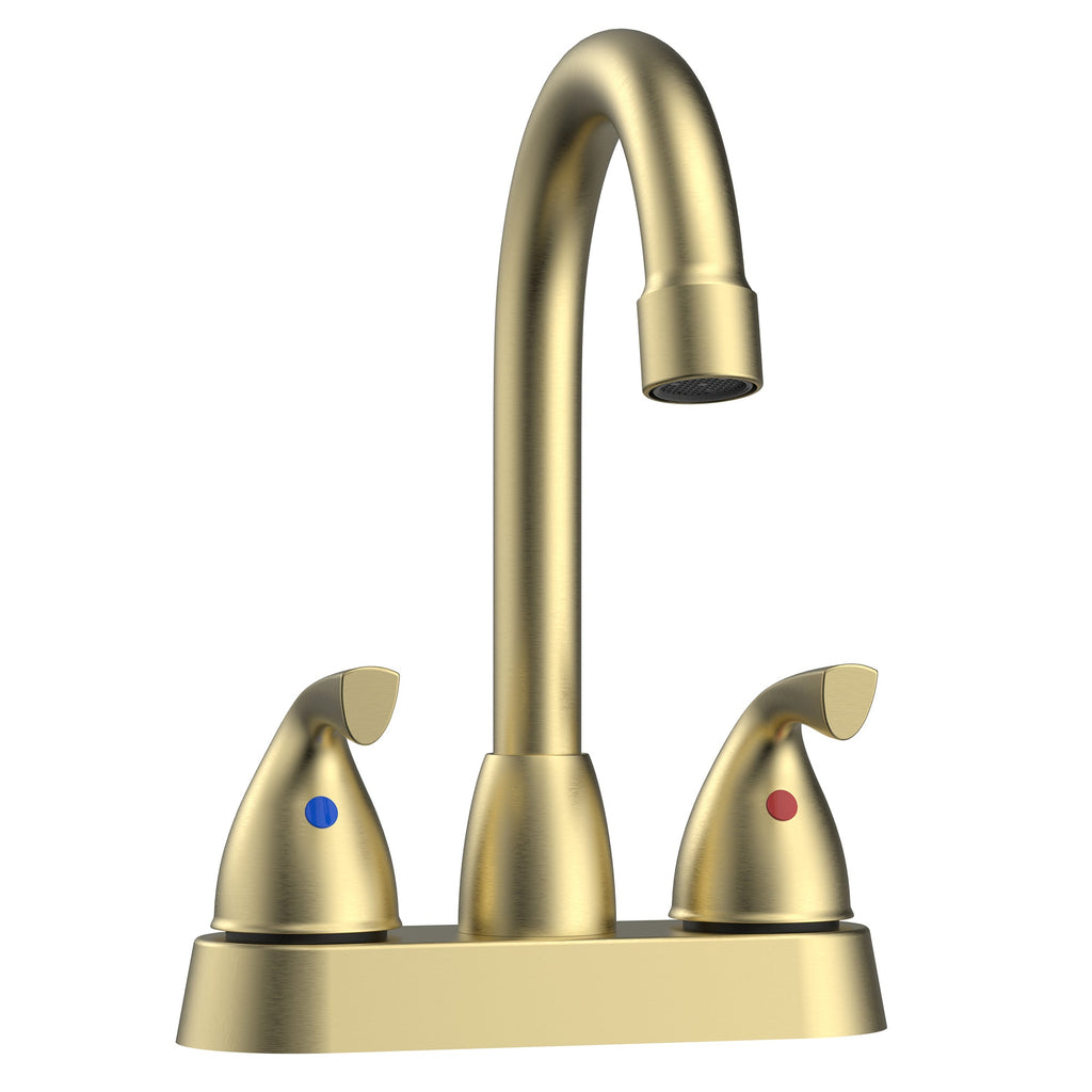 Bianca Surface Mounted 2 Handles Bathroom Faucet with Drain Kit Included in Brushed Gold