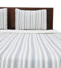 Ticking Stripe Ivory and Blue Cotton Quilt Set