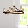 Kiska Kitchen Island Chandelier Light w/ Glass Lamp Shades (8 Bulb) Matte Black Steel, Adjustable Chain Length | Modern Home Décor