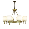 Antora Vintage Gold Wagon Wheel Light Fixture with Semi White Glass Shades, 8 Bulb, Elegant Overhead Lighting and Home Decor, Entryway, Dining Room, and Foyer