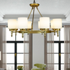 Antora Vintage Gold Wagon Wheel Light Fixture with Semi White Glass Shades, 8 Bulb, Elegant Overhead Lighting and Home Decor, Entryway, Dining Room, and Foyer