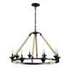 Hinnes Gothic Wagon Wheel Light Fixture with 8 Bulb Overhead Lighting and Vintage Rope Decor for Home, Living or Dining Room, Foyer, or Entryway, Dimmable Options