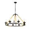Hinnes Gothic Wagon Wheel Light Fixture with 8 Bulb Overhead Lighting and Vintage Rope Decor for Home, Living or Dining Room, Foyer, or Entryway, Dimmable Options