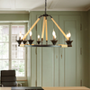 Hinnes Gothic Wagon Wheel Light Fixture with 8 Bulb Overhead Lighting and Vintage Rope Decor for Home, Living or Dining Room, Foyer, or Entryway, Dimmable Options