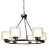 Fremont 6 Bulb Wagon Wheel Light Fixture with Glass Shades, Elegant Overhead Lighting for Foyer, Living and Dining Room, or Home Entryways, Dimmable Option
