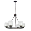 Fremont 6 Bulb Wagon Wheel Light Fixture with Glass Shades, Elegant Overhead Lighting for Foyer, Living and Dining Room, or Home Entryways, Dimmable Option