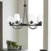 Baden Rustic Wagon Wheel Light Fixture with 8 Bulb and White Fabric Shades, Overhead Lighting with Vintage Black Frame for Foyer, Home, Living or Dining Room
