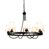 Baden Rustic Wagon Wheel Light Fixture with 8 Bulb and White Fabric Shades, Overhead Lighting with Vintage Black Frame for Foyer, Home, Living or Dining Room