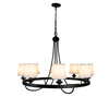 Baden Rustic Wagon Wheel Light Fixture with 8 Bulb and White Fabric Shades, Overhead Lighting with Vintage Black Frame for Foyer, Home, Living or Dining Room