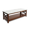 Agatha 44" x 18" Rectangular Italian Carrara White Marble Coffee Table with Solid Wood Legs