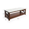 Agatha 44" x 18" Rectangular Italian Carrara White Marble Coffee Table with Solid Wood Legs