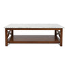 Agatha 44" x 18" Rectangular Italian Carrara White Marble Coffee Table with Solid Wood Legs