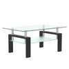 Tansole 38.6 in. Black Rectangle Glass Coffee Table With 2 Tier Storage Space