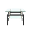 Tansole 38.6 in. Black Rectangle Glass Coffee Table With 2 Tier Storage Space