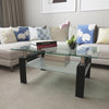 Tansole 38.6 in. Black Rectangle Glass Coffee Table With 2 Tier Storage Space