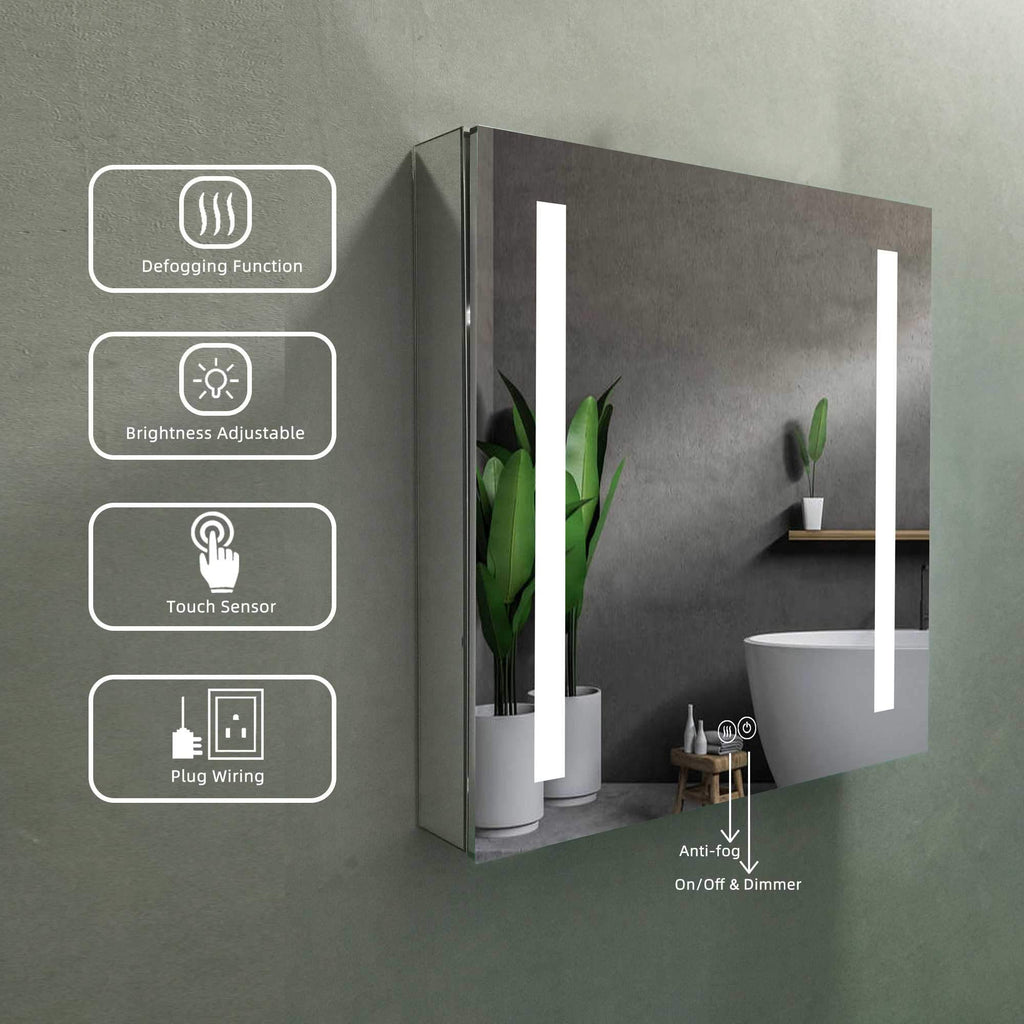 Erie Rectangular Silver Aluminum Recessed or Surface Mount LED Mirror Medicine Cabinet