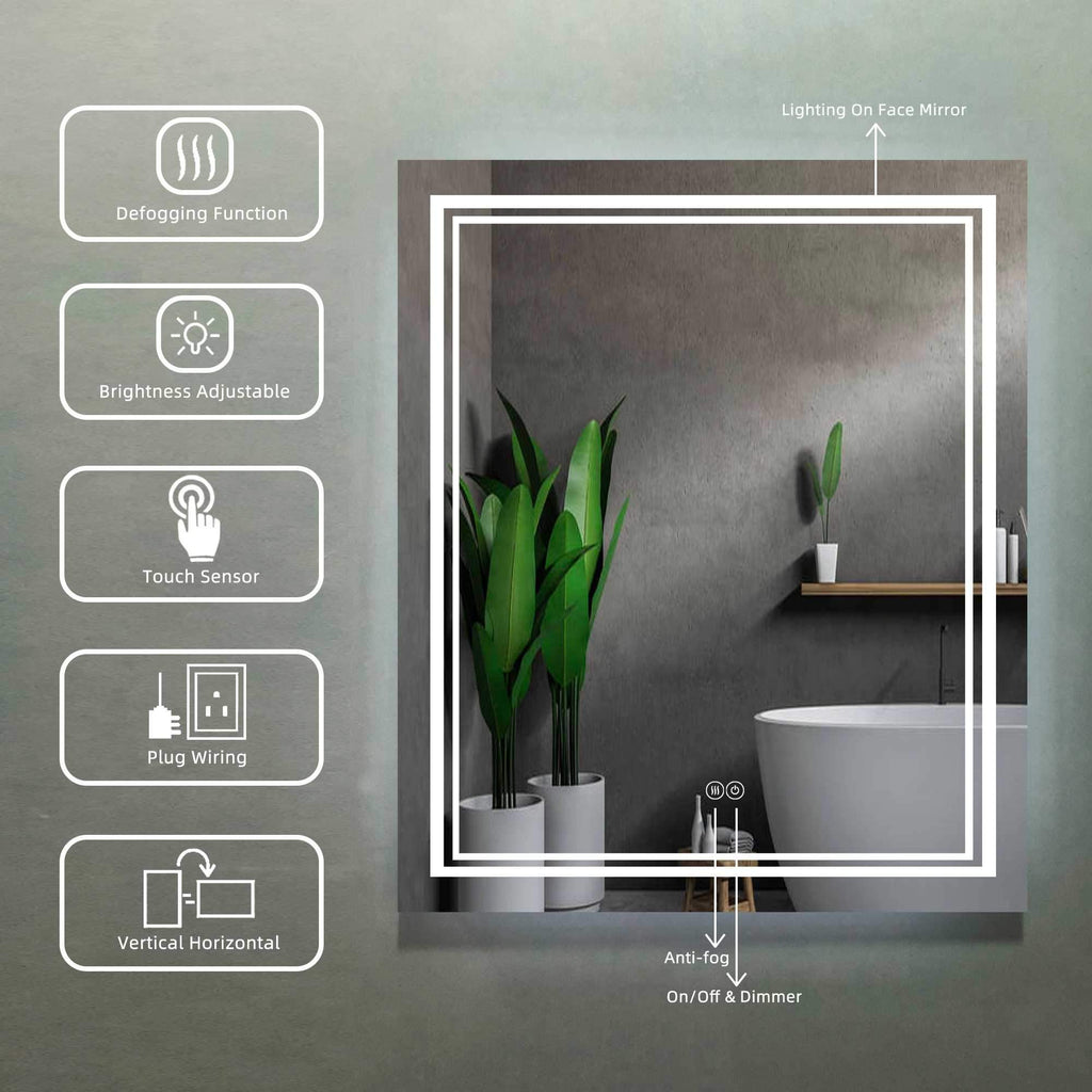 Victoria Rectangular Frameless Anti-Fog Wall Bathroom LED Vanity Mirror in Silver