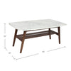 Laura 43" x 24" Rectangular Italian Carrara White Marble Coffee Table with Shelf