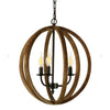 Karlis Rustic Globe Chandelier Light (3-Bulb) Round, Contemporary Steel Design with Wood Pattern Finish | Classic Home, Entryway, and Foyer Décor
