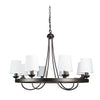 Baden Rustic Wagon Wheel Light Fixture with 8 Bulb and White Fabric Shades, Overhead Lighting with Vintage Black Frame for Foyer, Home, Living or Dining Room