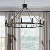 Ancora 16 Light Chandelier Wagon Wheel (43“ Wide) Matte Black Steel Frame | Large Home Decoration | Foyer, Entryway, Dining Room