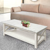 Agatha 44" x 18" Rectangular Italian Carrara White Marble Coffee Table with Solid Wood Legs