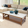 Agatha 44" x 18" Rectangular Italian Carrara White Marble Coffee Table with Solid Wood Legs